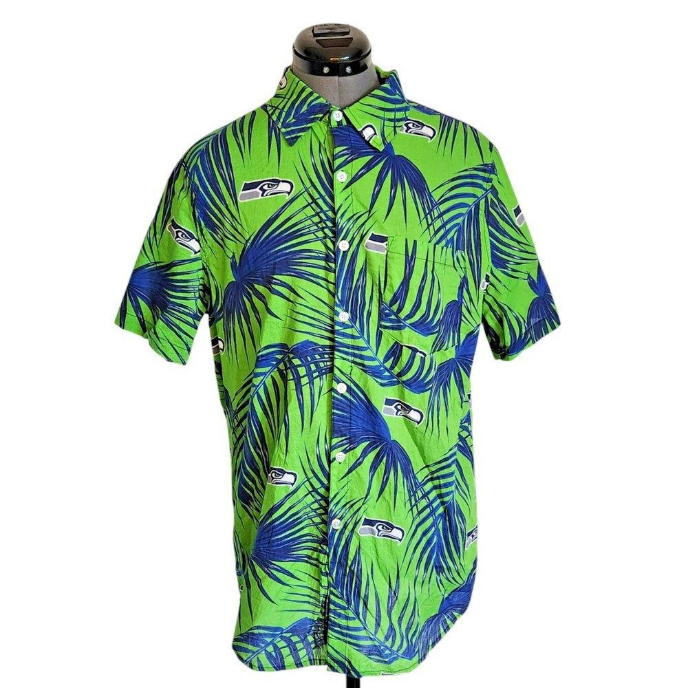 NFL Seattle Seahawks Mens‎ Medium Hawaiian Palm Print Button Up Shirt